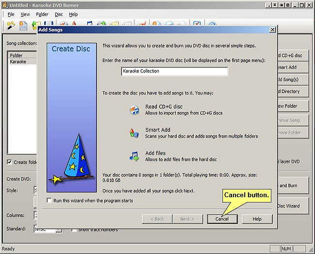 Disc wizard dialog.